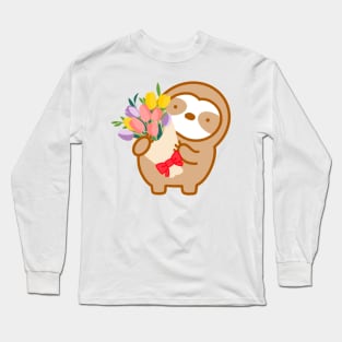 Cute Flower Bouquet Sloth Long Sleeve T-Shirt